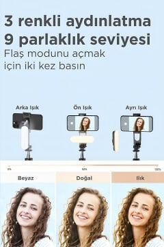 Torima L15 Siyah LED Işıklı Selfie Çubuğu – Kablosuz Tripod & Monopod