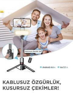 Torima L15 Siyah LED Işıklı Selfie Çubuğu – Kablosuz Tripod & Monopod