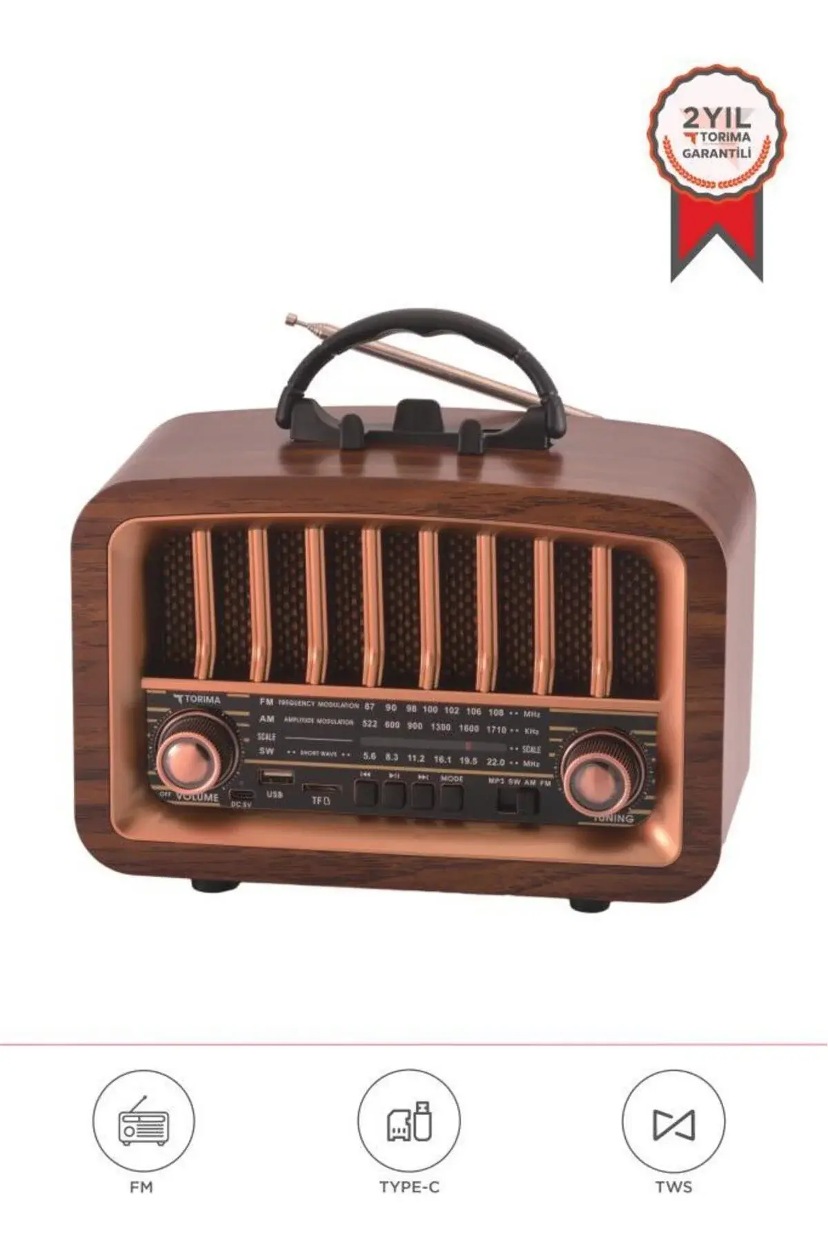 Torima D-57 Ahşap Nostalji Radyo & Kablosuz Bluetooth Hoparlör