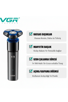 VGR 3’lü Döner Başlıklı Çok Fonksiyonlu Tıraş Makinesi V-325