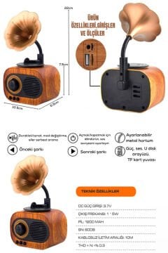 Polygold B5 Nostaljik Mini Radyo & Gramofon – Bluetooth, USB, SD Kablosuz Speaker