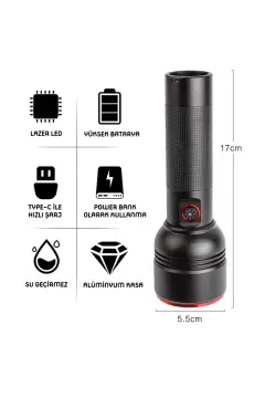 WISON 20W Şarjlı Metal Uzun Menzilli El Feneri WS-5572