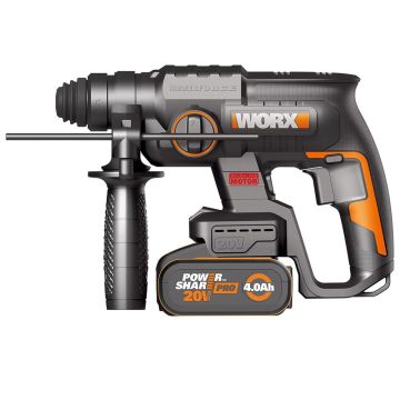 WORX WX381 20Volt 4.0Ah. 2J Li-ion Tek Akülü Şarjlı Profesyonel SDS-Plus Pnömatik Kırıcı/Delici + 3 Parça Delme Ucu