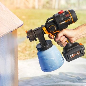 WORX WX020 20Volt 4.0Ah. Li-ion Tek Akülü Şarjlı Kömürsüz Devir Ayarlı Boya Tabancası + 4 Parça Yedek Nozul/Meme