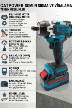 Catpower Kömürsüz 20V 4.0Ah Akülü 4’lü Set - Kırıcı Delici&Taşlama&Darbeli Vidalama&Spiral