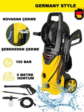 Germany Style GRM150 Max 150 Bar Bakır Sargılı Musluk ve Kovadan Çekme Yüksek Basınçlı Bahçe Oto Yıkama Makinesi
