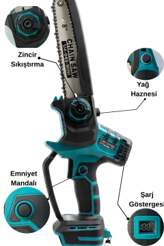 BN5 Çift Akülü Dijital Şarjlı 36V 5.0Ah Testere Profesyonel Dal Budama Ağaç Kesme Makinesi - Mavi
