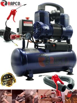 Rapco 8 Litre Yağsız Süper Hızlı Dolum Sessiz Hava Kompresörü 8 Metre Hortum Tabanca