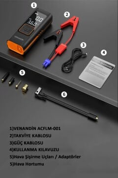 Venandin Inflamo Taşınabilir Araç Akü Takviye Powerbank Kablosuz Hava Kompresörü