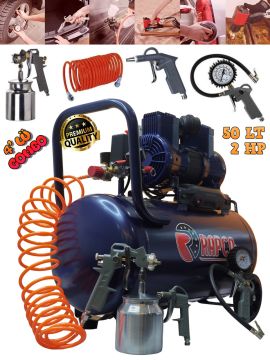 Germany Style Rapco 50 Litre Yağsız Süper Hızlı Dolum Sessiz Hava Kompresörü 4 Lü Kombo Set