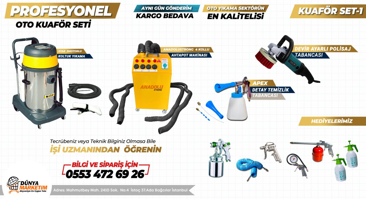 Oto Kuaför Seti Koltuk Yıkama Ahtapot Pasta Cila Apex Tabanca