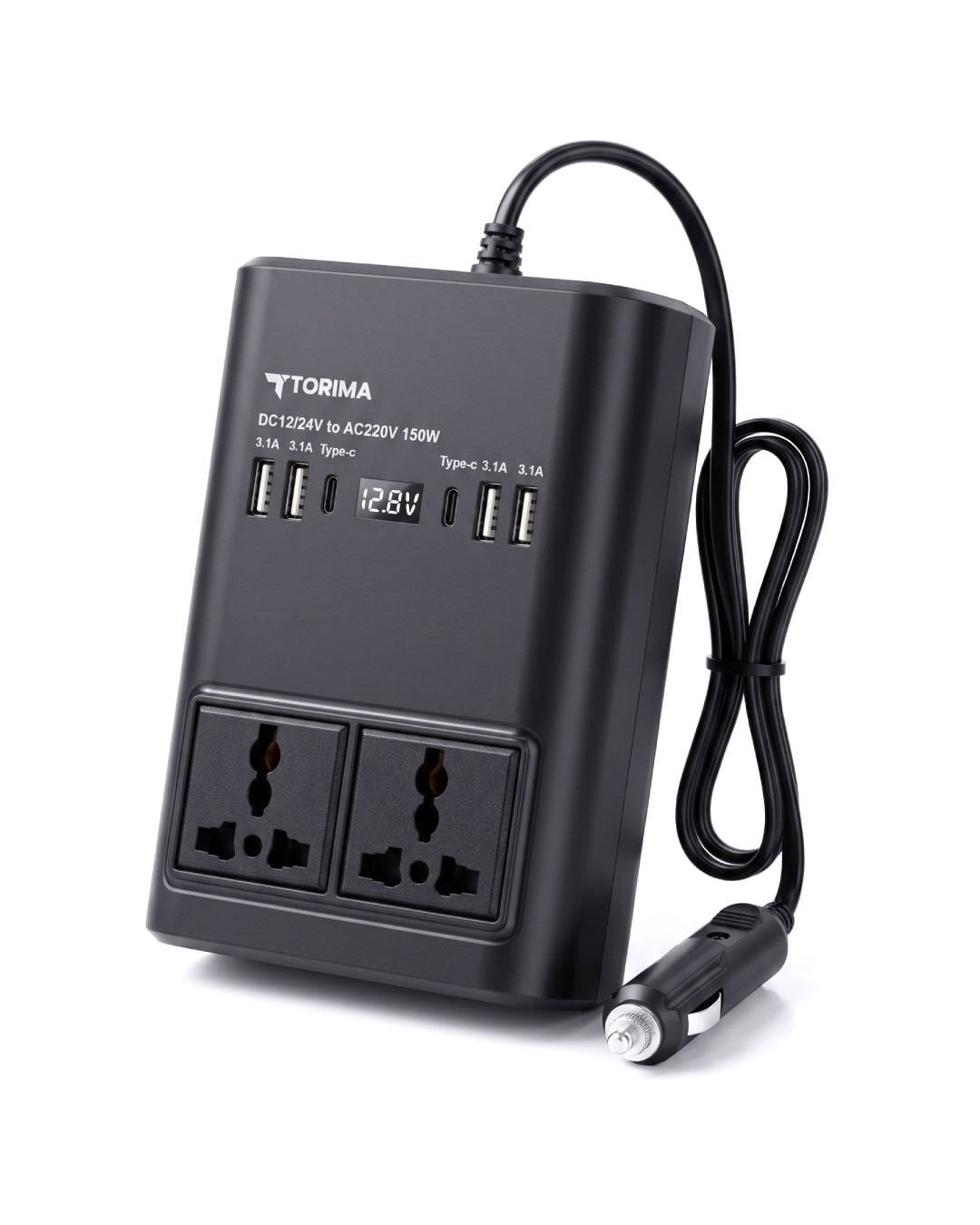 TORİMA 150W Araç İnverter 12V/24V to 220V Çevirici – Çakmaklık Girişli Taşınabilir Dönüştürücü