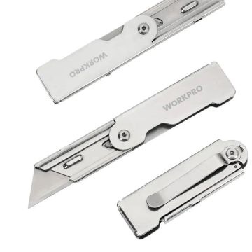 WORKPRO WP211016 Paslanmaz Çelik Gövde Katlanır Rötuş Maket Bıçağı
