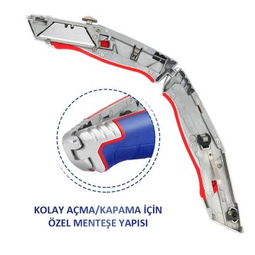 WORKPRO WP213012 Ağır Hizmet Alüminyum Gövde Geri Çekilebilir Rötuş Maket Bıçağı + 4 Adet Yedek Bıçak