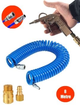 Profesyonel Yüksek Kalite Kompresör Spiral Hava Hortumu 8 mm 8mt Hava Tabancalı  Kompresör