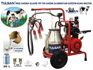 Tulsan Klasik Tip Tek Sağım İnek Sağma Makinası 30 Litre Aleminyum Güğüm Kuru Tip