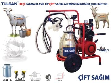 Tulsan Klasik Tip Çift Sağım Keçi Sağma Makinası Aleminyum Güğüm 30 Litre Kuru Tip Kuru Motor