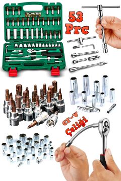 Rowermax Germany Cr-v 65 Parça 53 Lokma Takımı Otomatik Cırcırlı 1/4'' 12 Parça Kombine Açık Ağız-yıldız Anahtar Takım