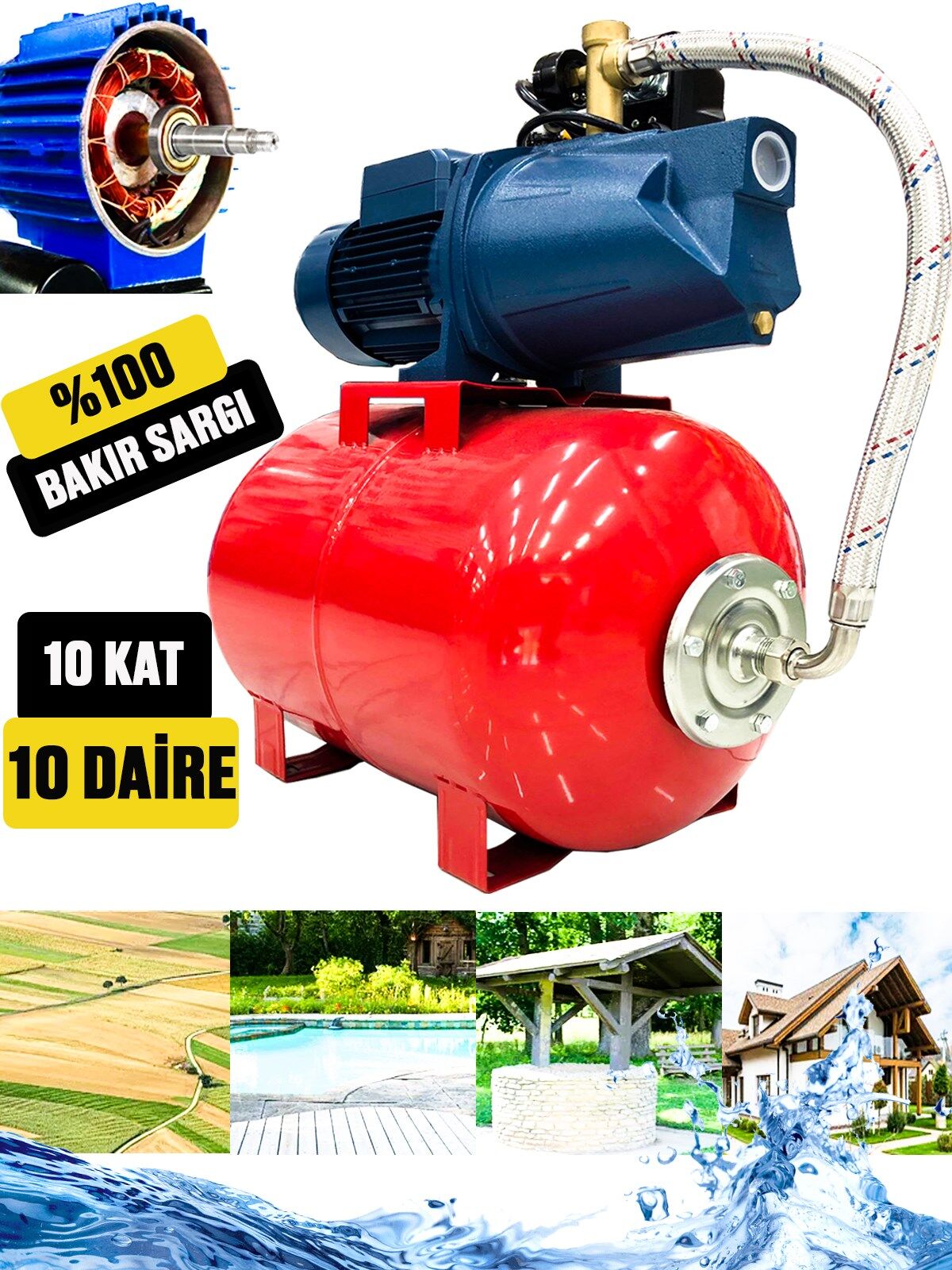 Germany Style  ibeltech 50 Litre 2 Hp Bakır Sargı Jet Pompalı Elektrikli Hidrofor 10 Kat 10 Daireye Yeterli