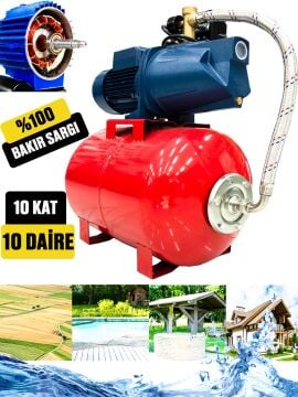 Germany Style  ibeltech 50 Litre 2 Hp Bakır Sargı Jet Pompalı Elektrikli Hidrofor 10 Kat 10 Daireye Yeterli