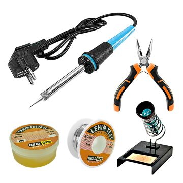 Kalem Havya 60W Lehim Makinası ve Lehim Standı Pasta Seti ve Mini Kargaburun 5 Parça Tamir Set