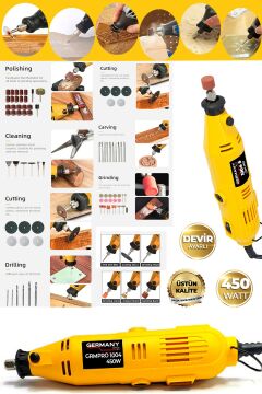 GRMPRO-1004S 450 Watt  307 Parça Devir Ayarlı Gravür Makinesi 6 Parça Kesme Seti Esnek Şaftlı