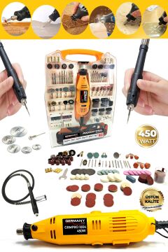 GRMPRO-1004S 450 Watt  307 Parça Devir Ayarlı Gravür Makinesi 6 Parça Kesme Seti Esnek Şaftlı