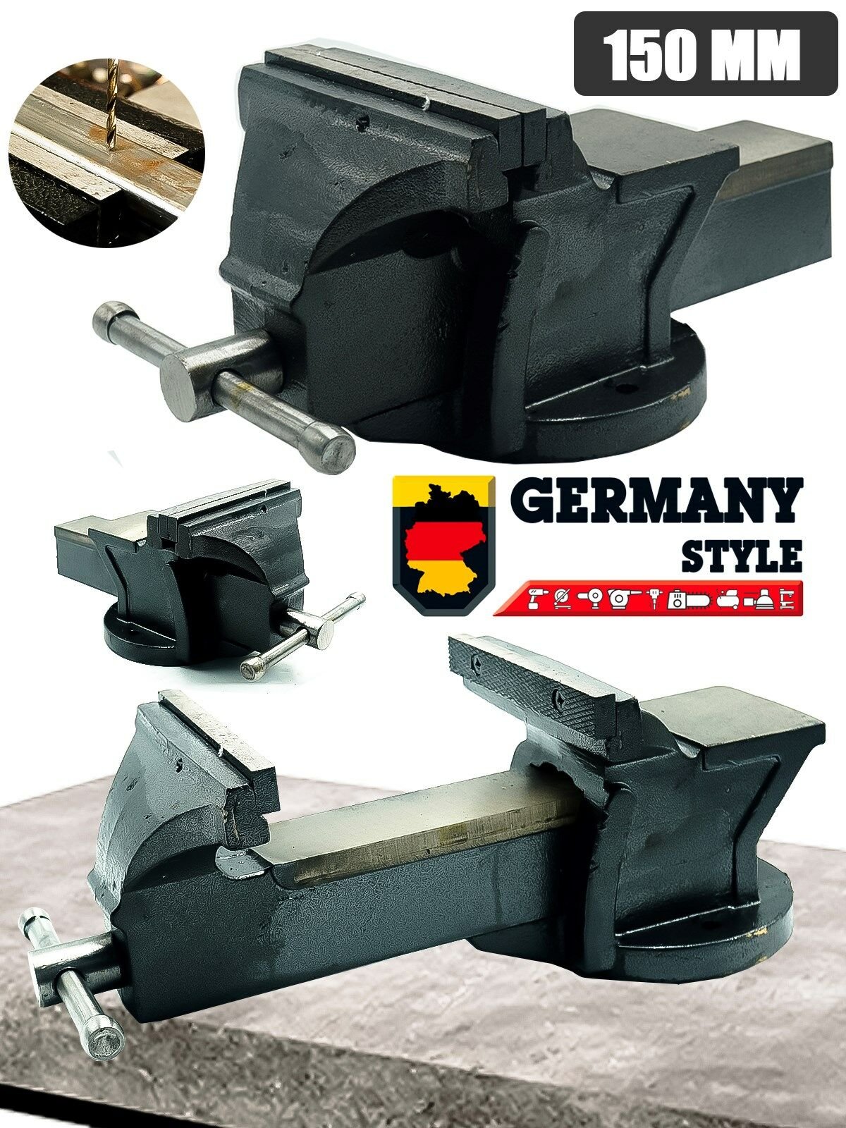 Germany Style 150mm 6'' Dövme Çelik Sabit Tezgah Masa Mengenesi