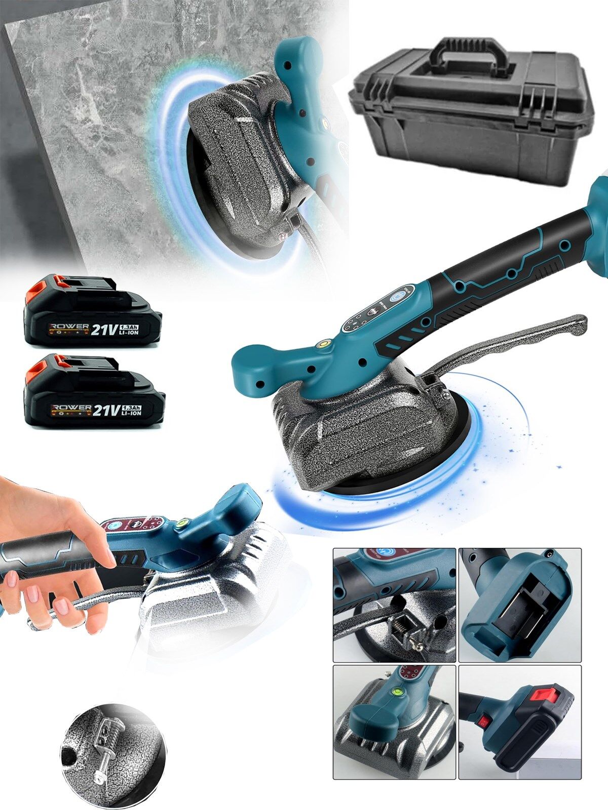 ROWERMAX  Pro Lityum Çift Akülü 21V Titreşimli 80-100cm Fayans,Kiremit Döşeme Vantuz Makinesi