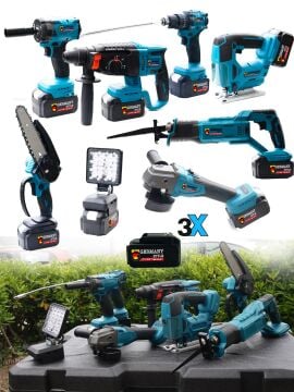 Germany Style Pro-Qt 3 Akülü 8'li Süper Set Taşlama-Matkap-Kırıcı-Bijon Sökme-Tilki Kuyruğu-Budama Testeresi