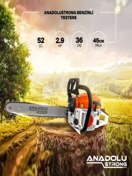 Anadolustrong 2.9hp Benzinli Motorlu Testere 45cm Palalı +Çift Akülü  Dal Budama Testeresi  Set