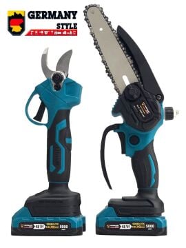 Germany Style GRM 99880 Çift Akülü 2 Li Set Şarjlı Ağaç Dal Kesme Ve Budama Makası Testere