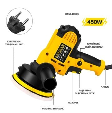 15 Parça Devir Ayarlı Zımpara Araba Pasta Cila Parlatma 125 mm Polisaj Makinesi Seti