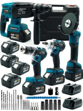 Germany Style 4 Akülü Kömürsüz Motor Matkap-Hilti-Taşlama-Bijon Sökme 4'Lü Set Uç Takımlı Usta Seti