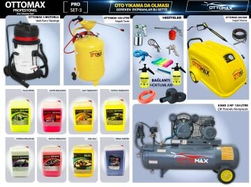 Ottomax Profesyonel Oto Yıkama Seti Proset3 200 Bar İtalyan Pompalı 100 Litre Kompresörlü