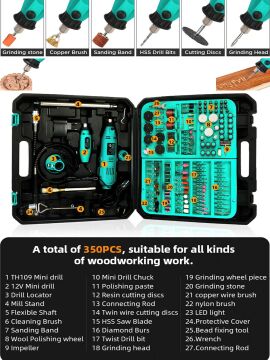 Germany Style 350 Parça Çift Makineli Devir Ayarlı 450 Watt Esnek Gravür Makinesi Şaftlı