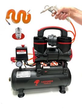 Catpower ROWCAT 1110 Sessiz Yağsız 8 Lt Kompresör 1.5 Hp 5 Parça Havalı Set Premium Seri Hızlı Dolum