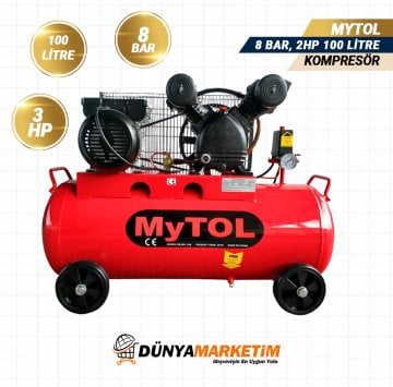 Mytol 100 Lt. Çift Kafa Kasnaklı Kompresör