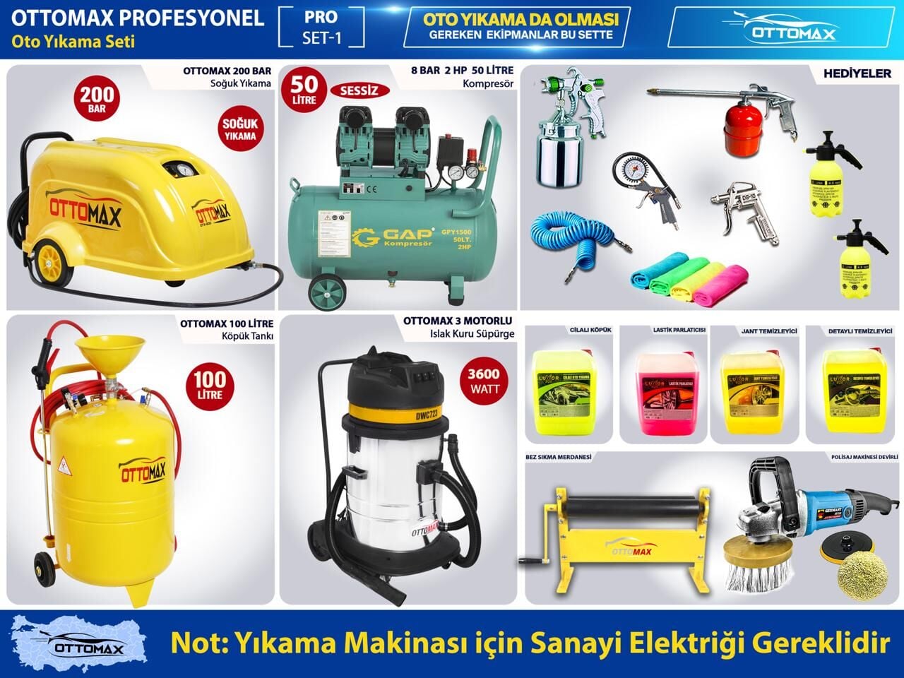 Ottomax Profesyonel Oto Yıkama ve Oto Kuaför Pro Set 1
