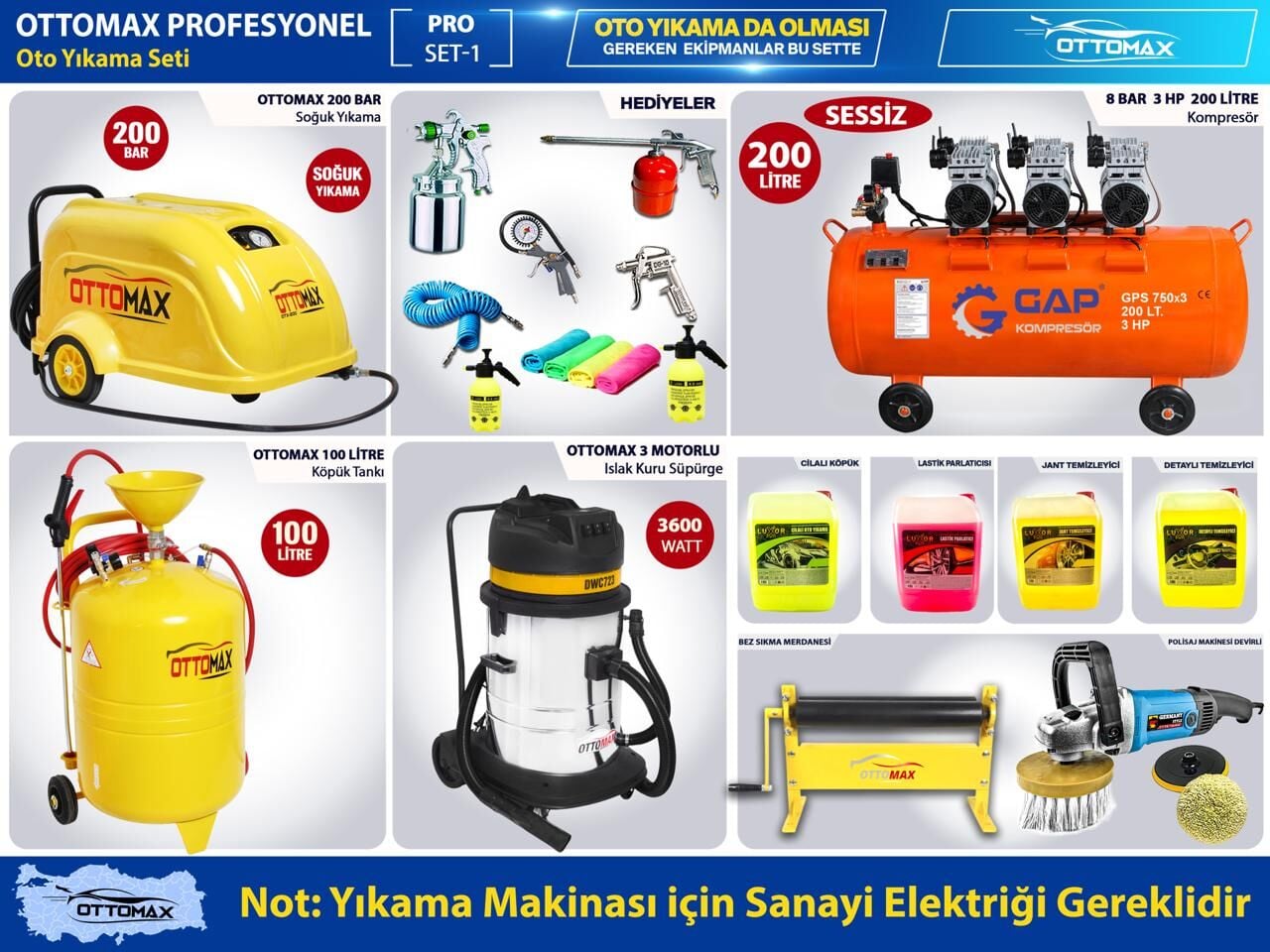 Ottomax Profesyonel Oto Yıkama ve Oto Kuaför Pro Set 3