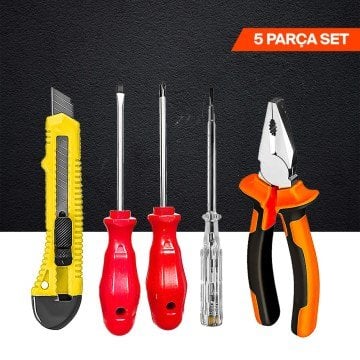 5 Parça Pense Kontrol Kalemi Maket Bıçağı Düz ve Yıldız Tornavida Seti