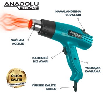 Anadolustrong ANS1010 Sıcak Hava Tabancası 2000W Kademeli  Otomatik Korumalı Aksesuar Hediyeli