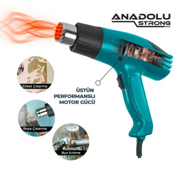 Anadolustrong ANS1010 Sıcak Hava Tabancası 2000W Kademeli  Otomatik Korumalı Aksesuar Hediyeli