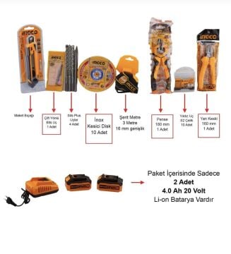 INGCO  Akülü Kombo 5 'li Set Bir Arada.  Sarjlı Akülüdür.