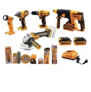 INGCO  Akülü Kombo 5 'li Set Bir Arada.  Sarjlı Akülüdür.