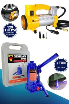 Germany Style 2 Ton Şişe Kriko ve 12 v 150 Psı Çakmaklı Araç Kompresörü
