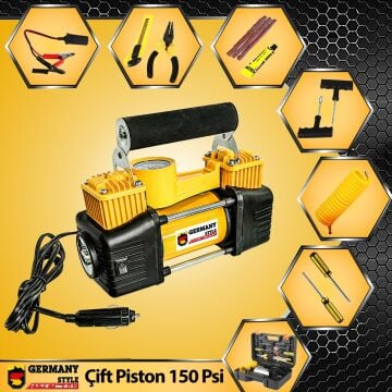 Çift Pistonlu 12V 150PSİ DK85 Lt Araç Araba Lastik Bot Şişirme Kompresörü Lastik Tamir Kiti Hediyeli