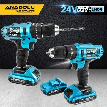 Anadolu Strong 24 w Darbeli Matkap ve Dekupaj Testere Seti 5 adet Uç Eldiven Hediyeli