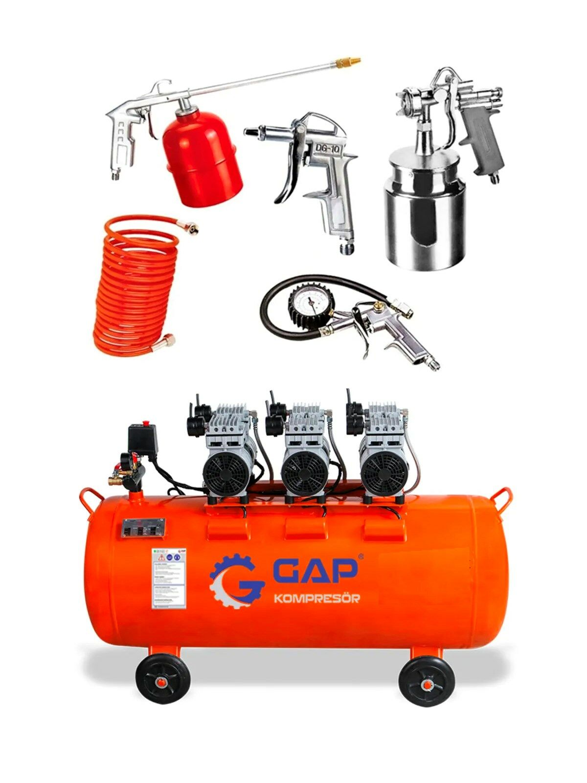 Rowermax Gap | 100 Lt Sessiz Ve Yağsız Hava Kompresörü 3 HP 5'Lİ Havalı Set
