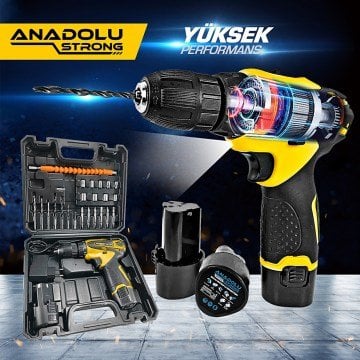 AnadoluStrong ANS1062S 12V Çift Akülü Şarjlı Matkap Li-ion Bataryalı 27 Parça Hediyeli Matkap
